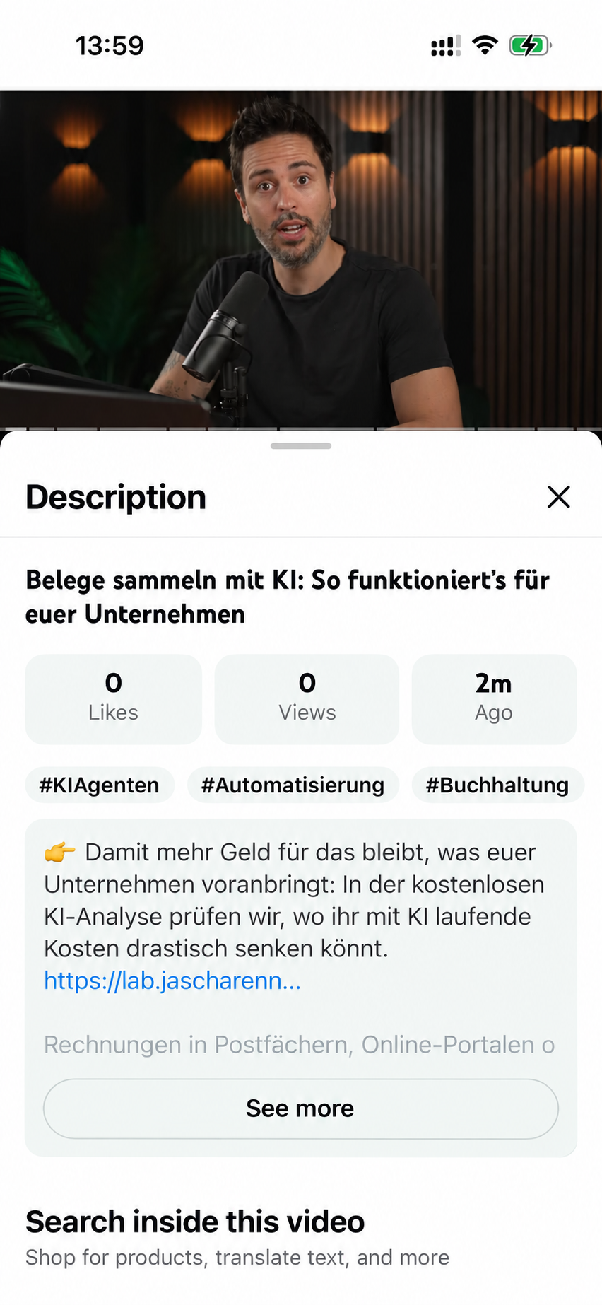 RennerLab Beleg-Video, Screenshot für den hellen Modus bearbeitet
